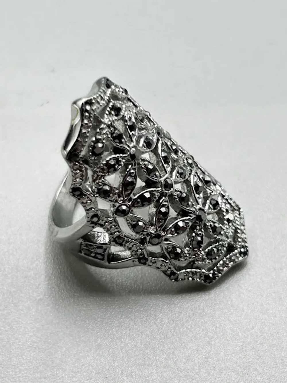 Marcasites Ring Size 7.5 Elongated Face Silver To… - image 7