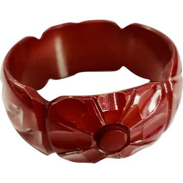 Resin-Washed Carved Bakelite Bangle Bracelet from 