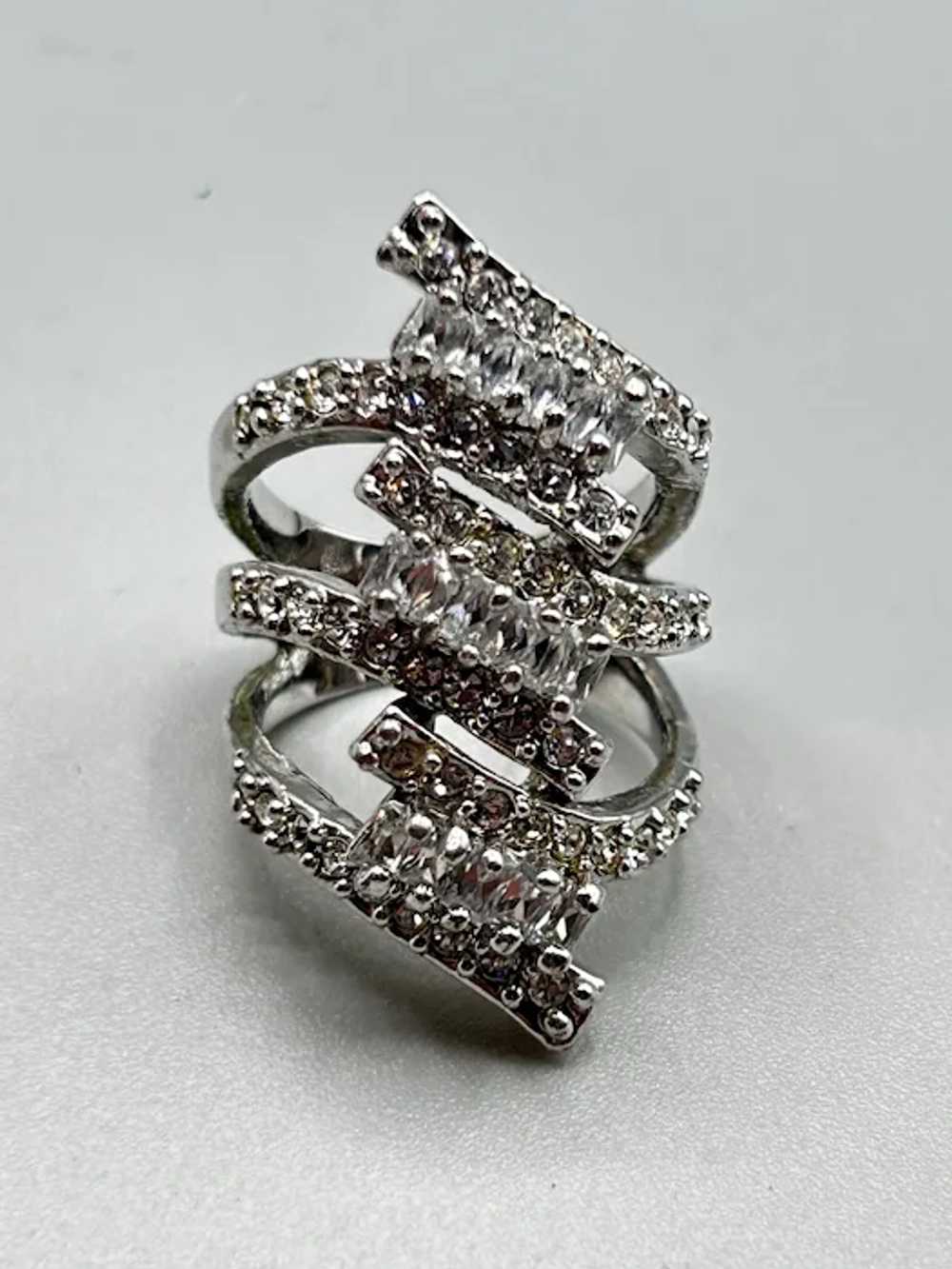 Multi Bypass Design Ring with Clear Stones Size 6… - image 3