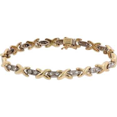 Diamond X Link Tennis Bracelet 14K Two-Tone Gold … - image 1