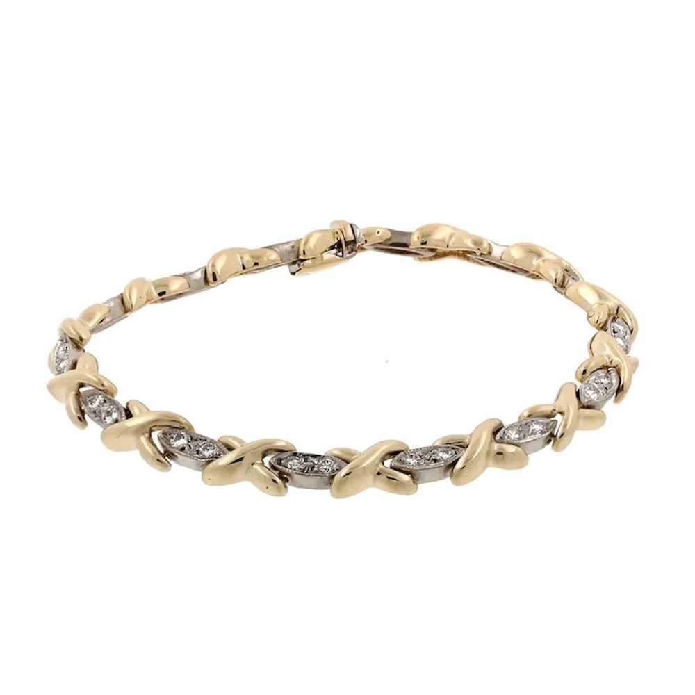 Diamond X Link Tennis Bracelet 14K Two-Tone Gold … - image 4