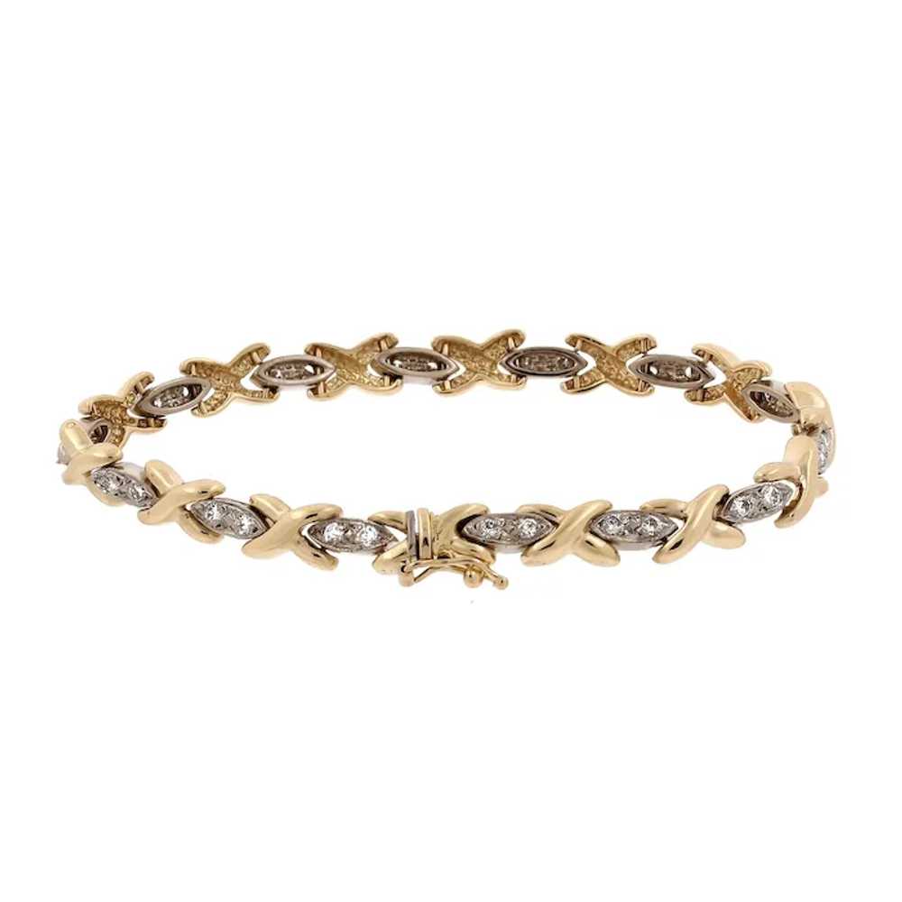 Diamond X Link Tennis Bracelet 14K Two-Tone Gold … - image 5