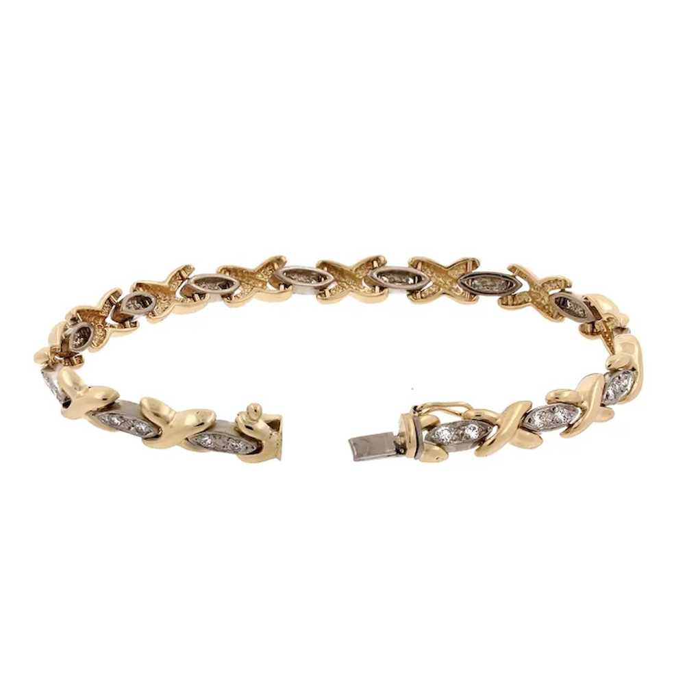 Diamond X Link Tennis Bracelet 14K Two-Tone Gold … - image 7