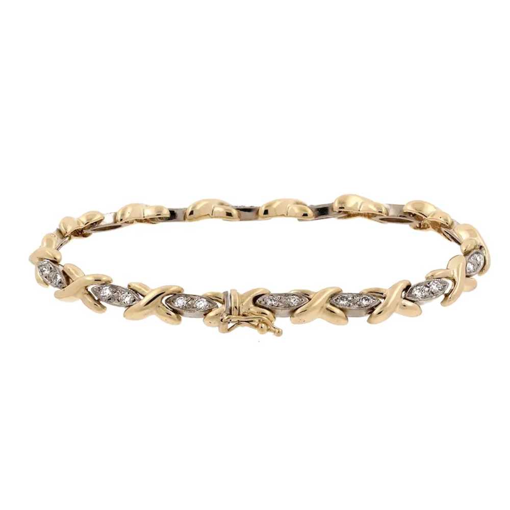 Diamond X Link Tennis Bracelet 14K Two-Tone Gold … - image 8