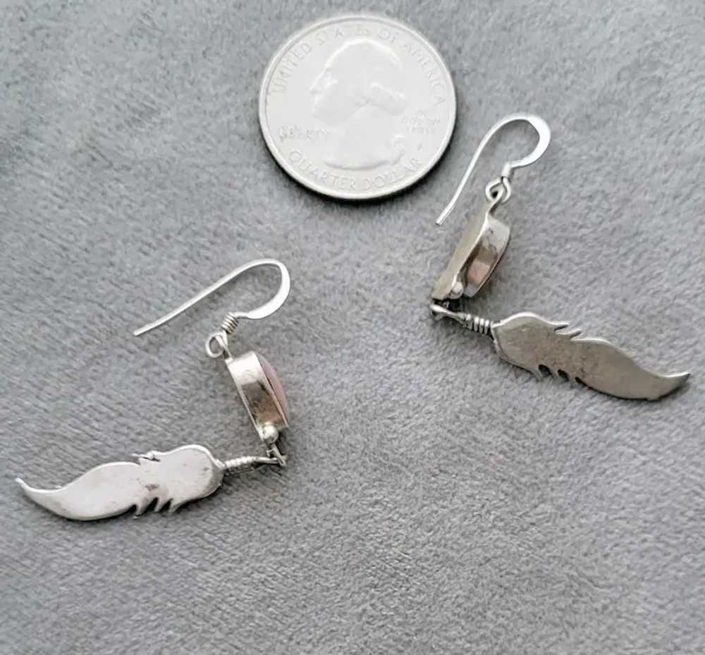 Feather Dangle Earrings Sterling Silver Pink Moth… - image 3