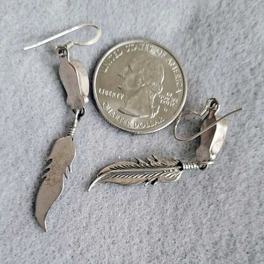 Feather Dangle Earrings Sterling Silver Pink Moth… - image 4