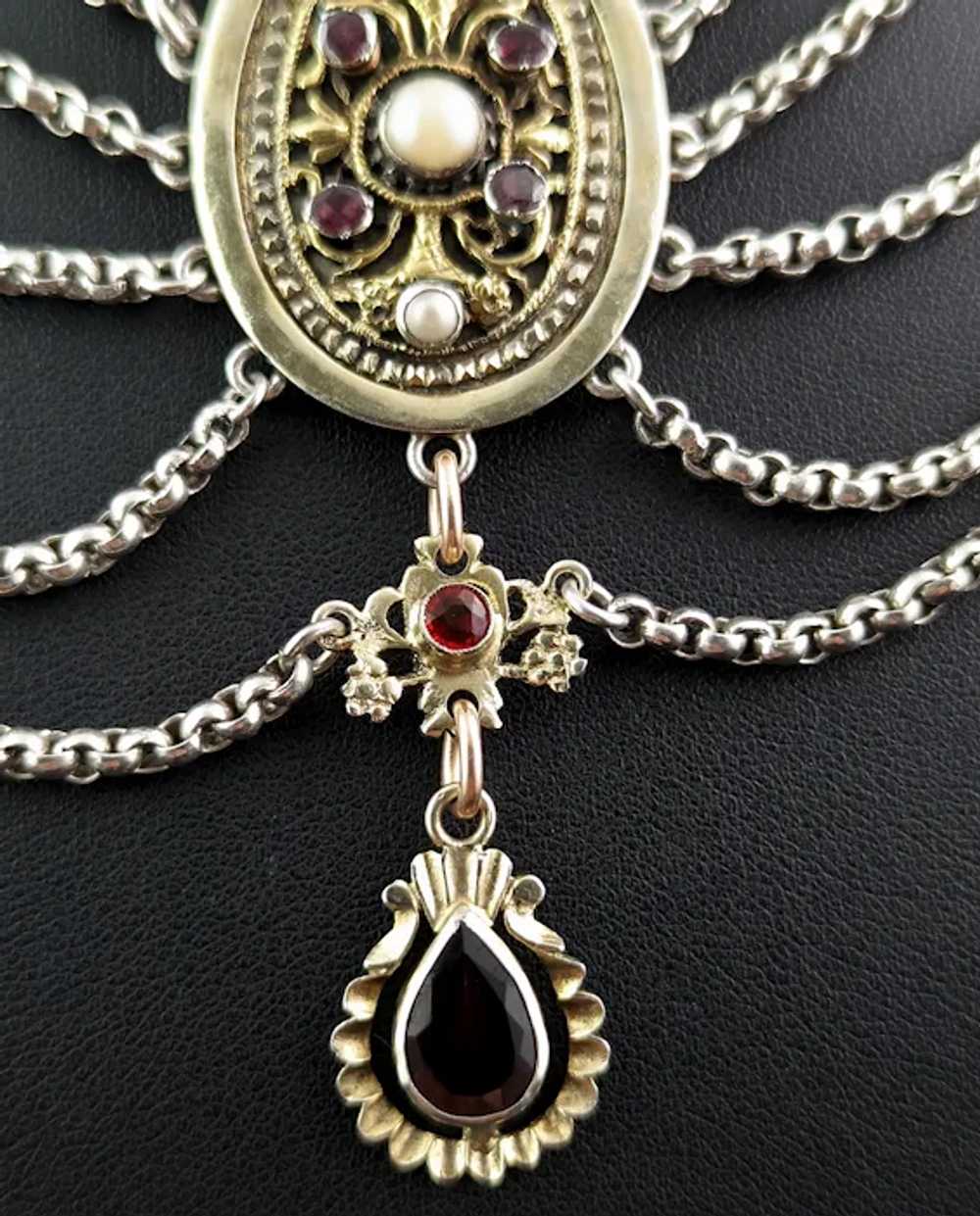 Antique Austro-Hungarian festoon necklace, Garnet… - image 9