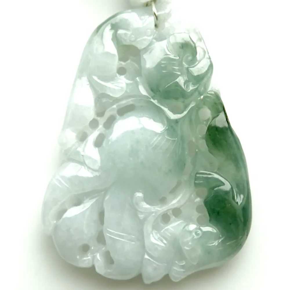 Hand Carved Chinese Translucent Green Jade Cats, … - image 2