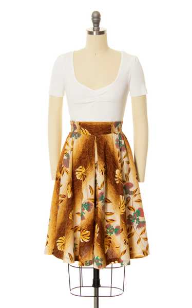 1950s Floral Hawaiian Shirred Skirt | x-small/smal