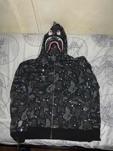 BAPE Space Camo Shark Full Zip Double Hoodie Black Multi for Women