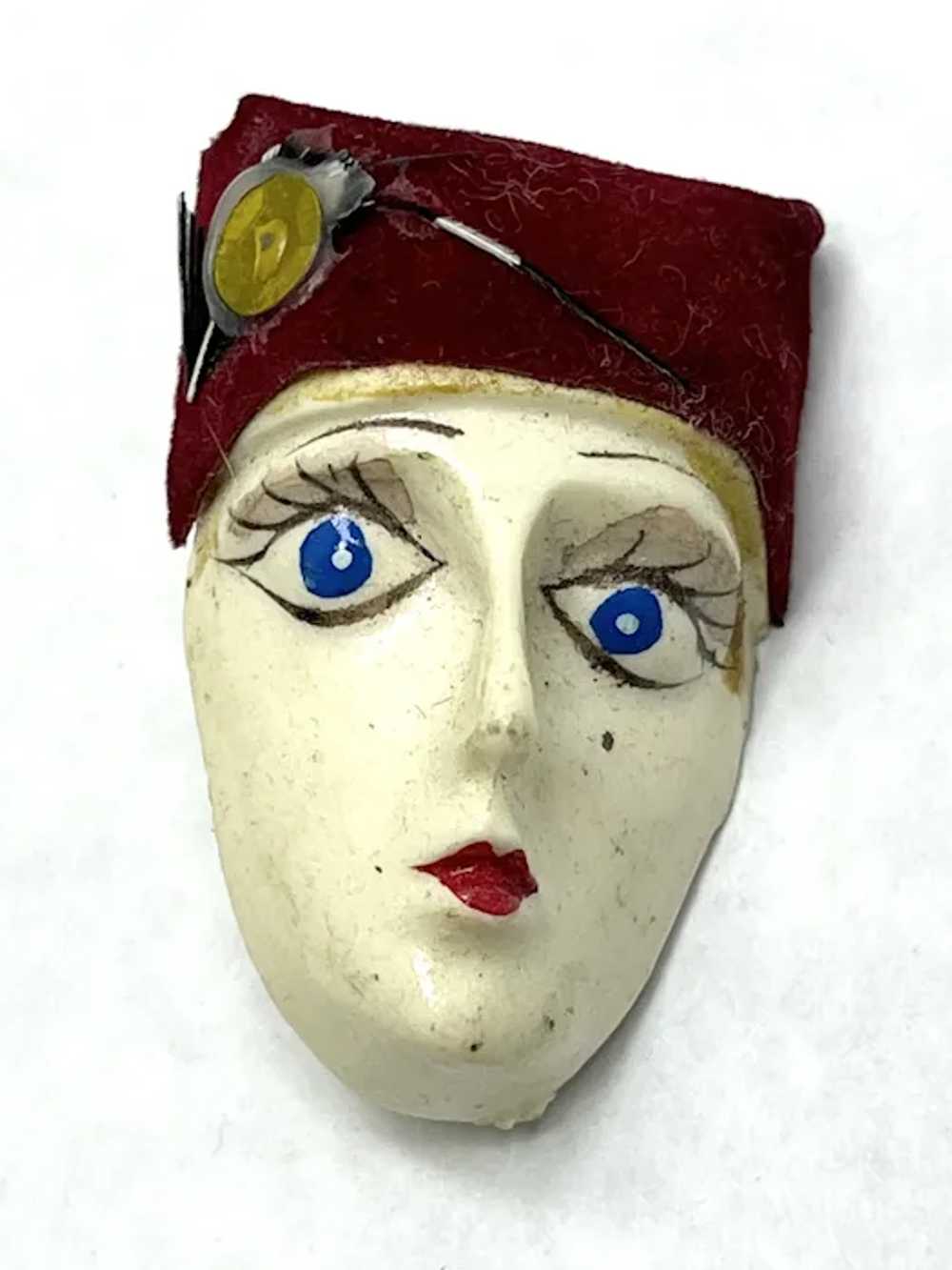 Vintage Art Deco Lady Woman Head Brooch Pin - image 3