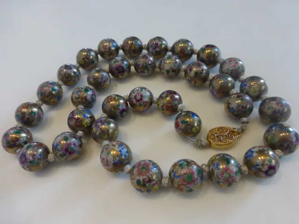 Vintage Chinese Hand Painted Porcelain Bead Neckl… - image 3