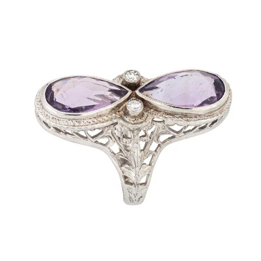 Vintage Art Deco Amethyst Diamond Ring Filigree 1… - image 2