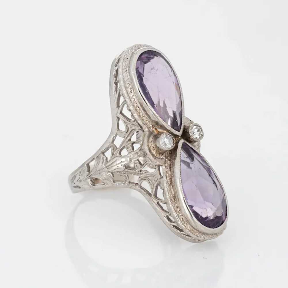 Vintage Art Deco Amethyst Diamond Ring Filigree 1… - image 3