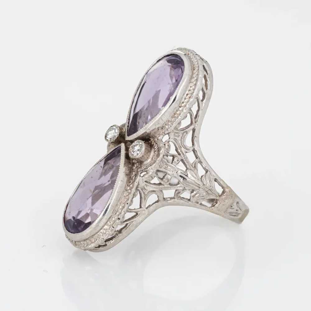 Vintage Art Deco Amethyst Diamond Ring Filigree 1… - image 4