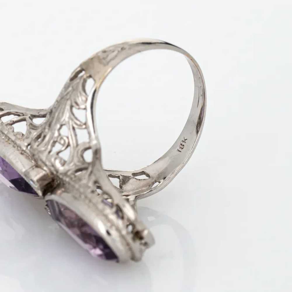 Vintage Art Deco Amethyst Diamond Ring Filigree 1… - image 7