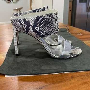 Stuart Weitzman Python My Slide Heels Silver Snak… - image 1