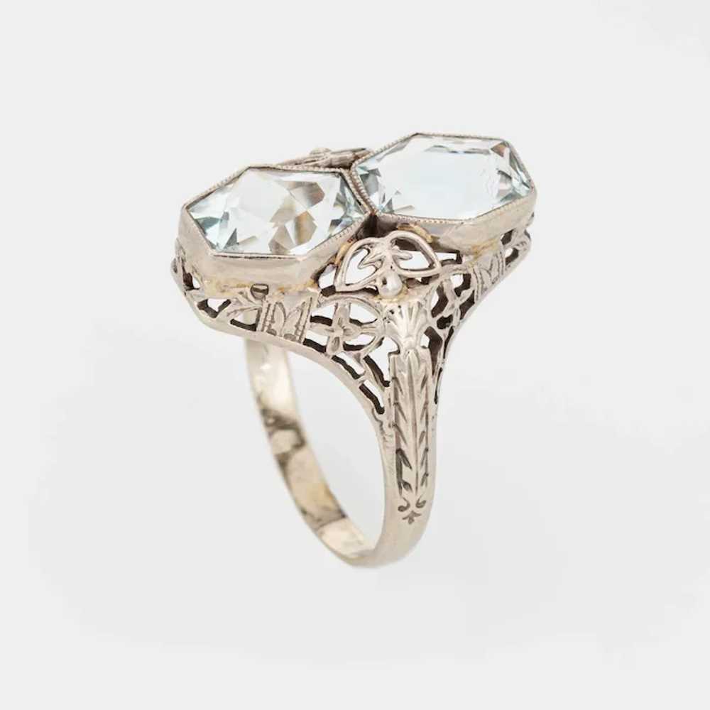 Vintage Art Deco Double Aquamarine Ring Filigree … - image 2