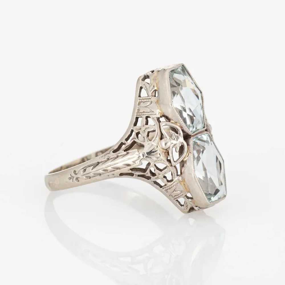 Vintage Art Deco Double Aquamarine Ring Filigree … - image 3
