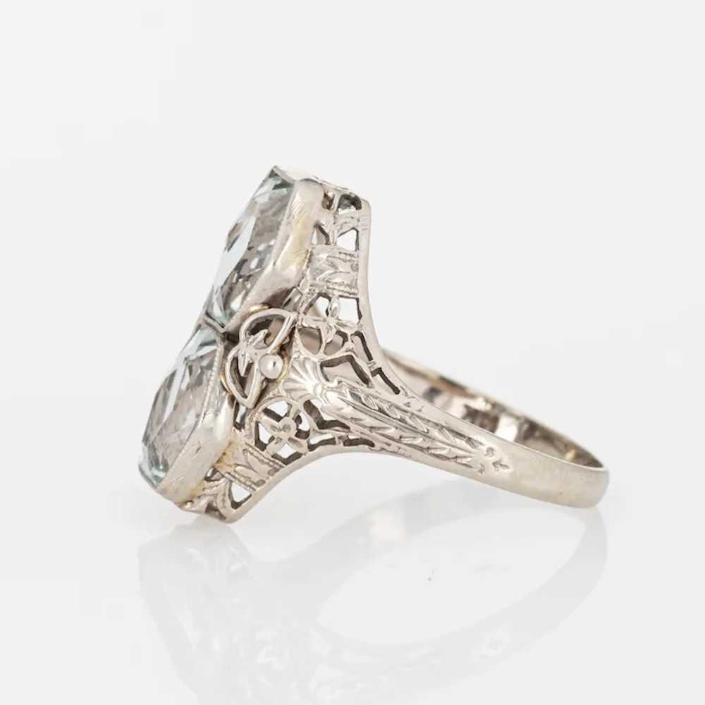 Vintage Art Deco Double Aquamarine Ring Filigree … - image 4
