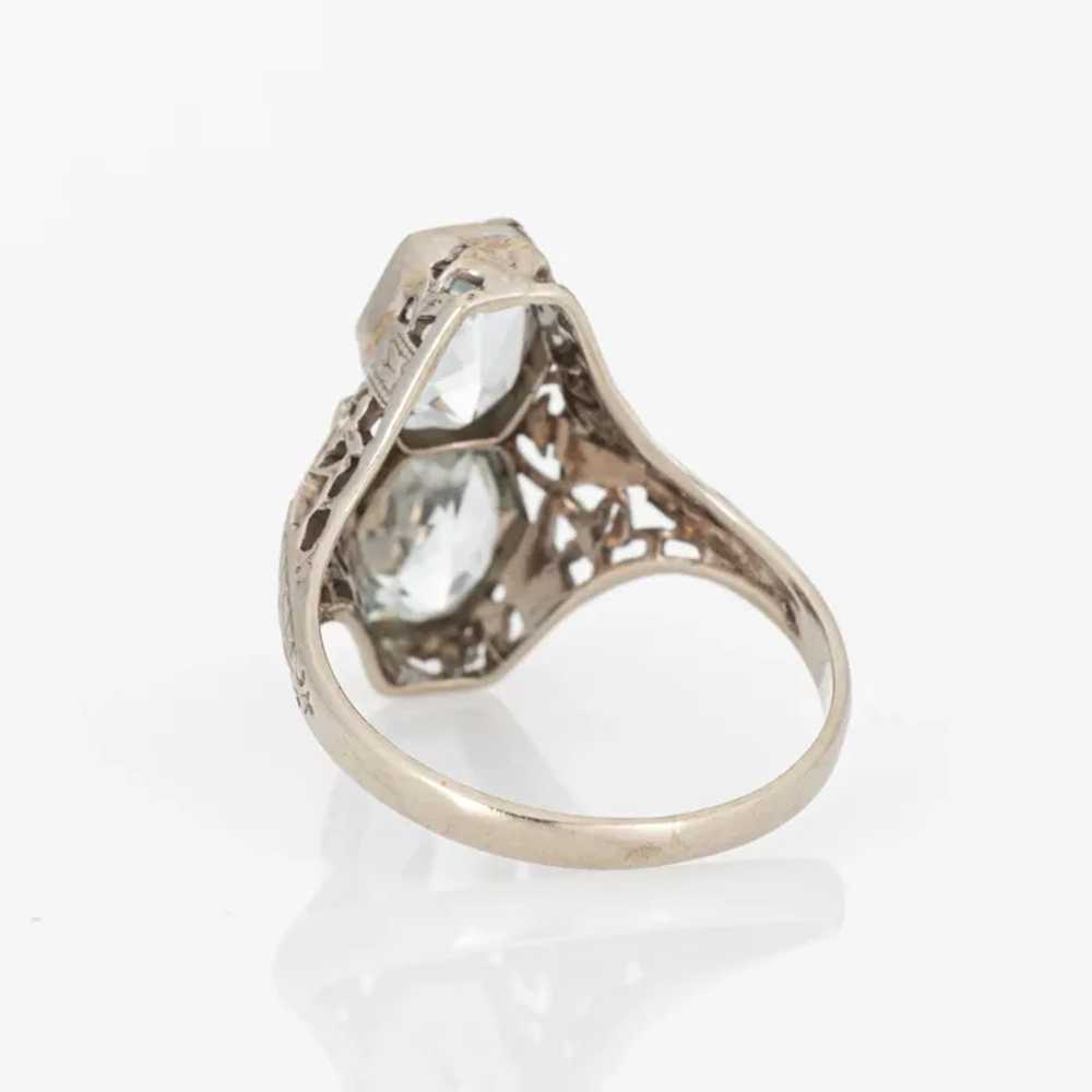 Vintage Art Deco Double Aquamarine Ring Filigree … - image 5