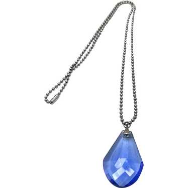 Vintage Blue Glass Faceted Pendant Necklace - image 1