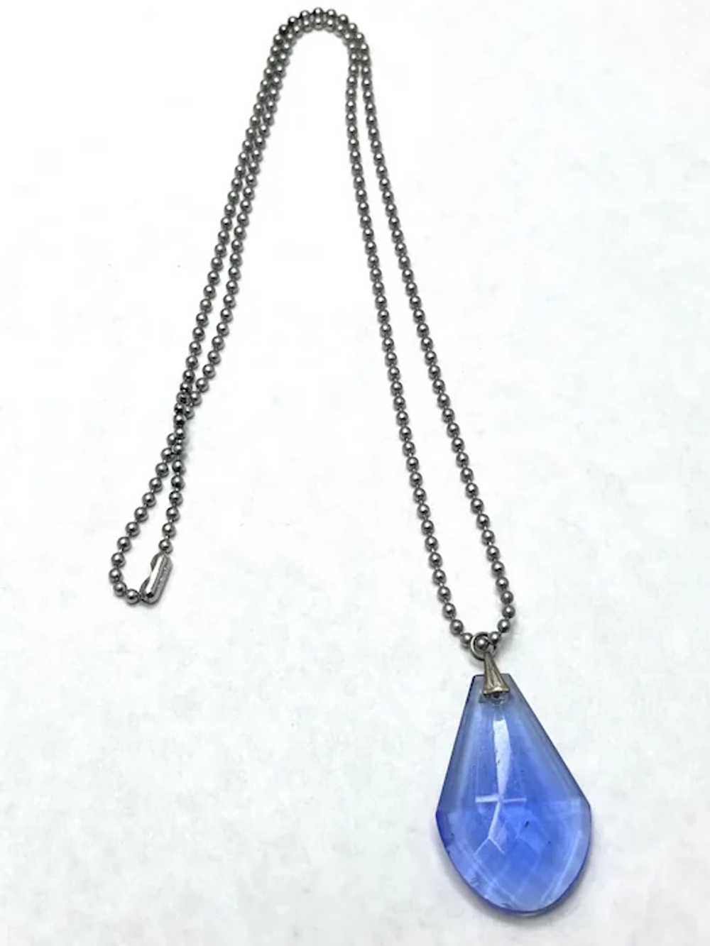 Vintage Blue Glass Faceted Pendant Necklace - image 4