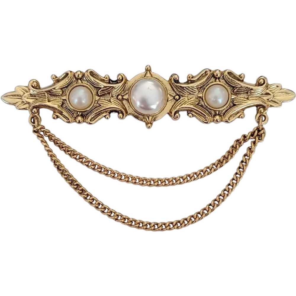 1928 Jewelry Brand Faux Pearl Chatelaine Style Ch… - image 1
