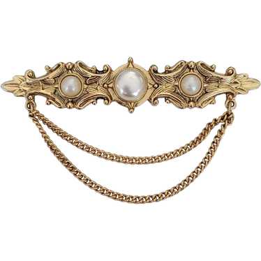 1928 Jewelry Brand Faux Pearl Chatelaine Style Ch… - image 1