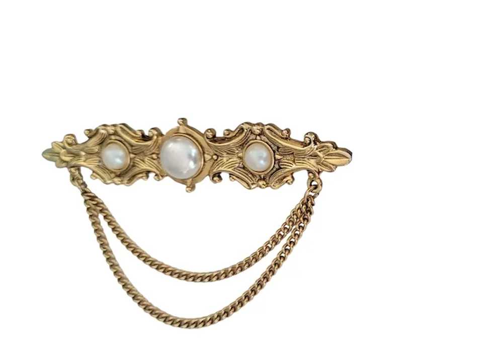 1928 Jewelry Brand Faux Pearl Chatelaine Style Ch… - image 2