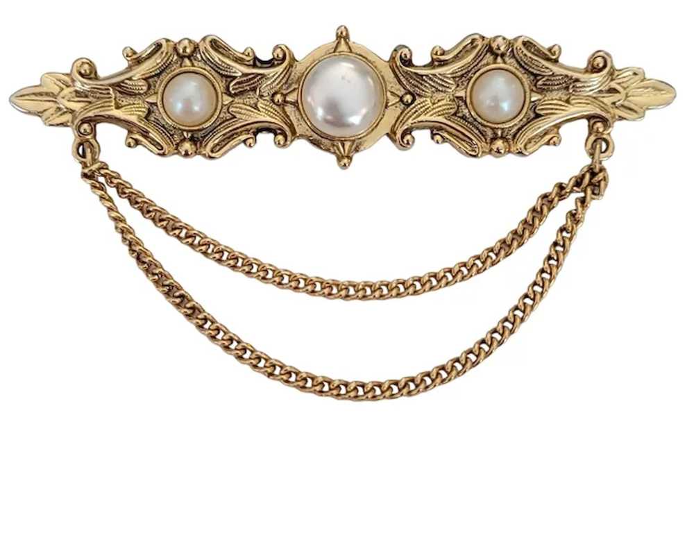 1928 Jewelry Brand Faux Pearl Chatelaine Style Ch… - image 5