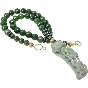 Hand Carved Chinese Green Jade Dragon Necklace