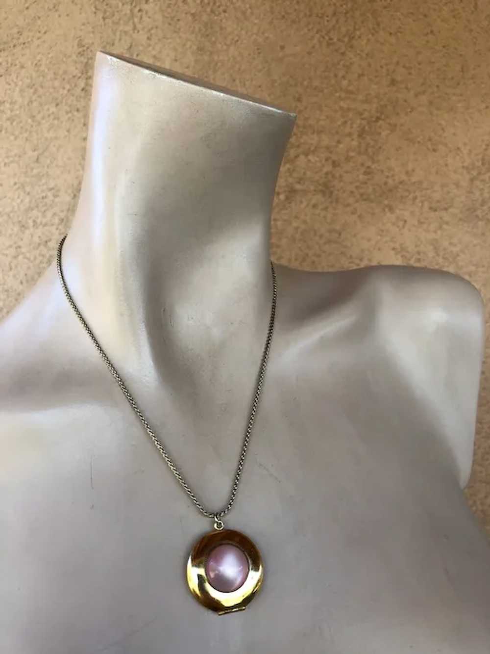1950s 1960s Pink Moonstone Locket 18 Inches - image 2