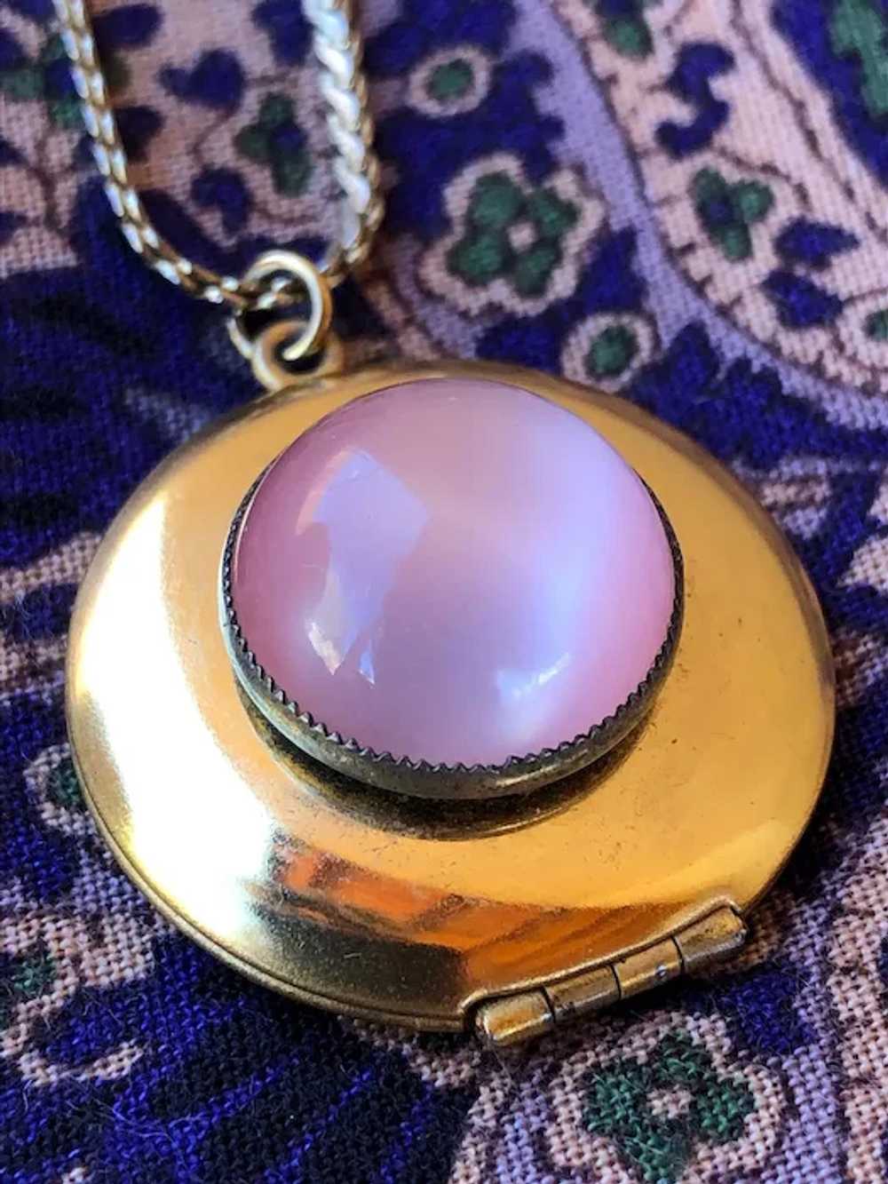1950s 1960s Pink Moonstone Locket 18 Inches - image 4