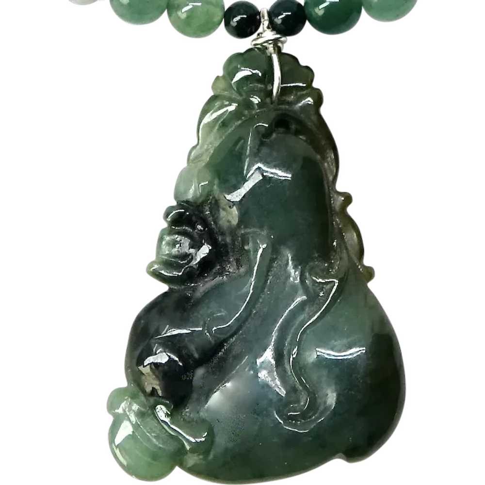Hand Carved  Chinese Green Spinach Jade Cat  Neck… - image 2