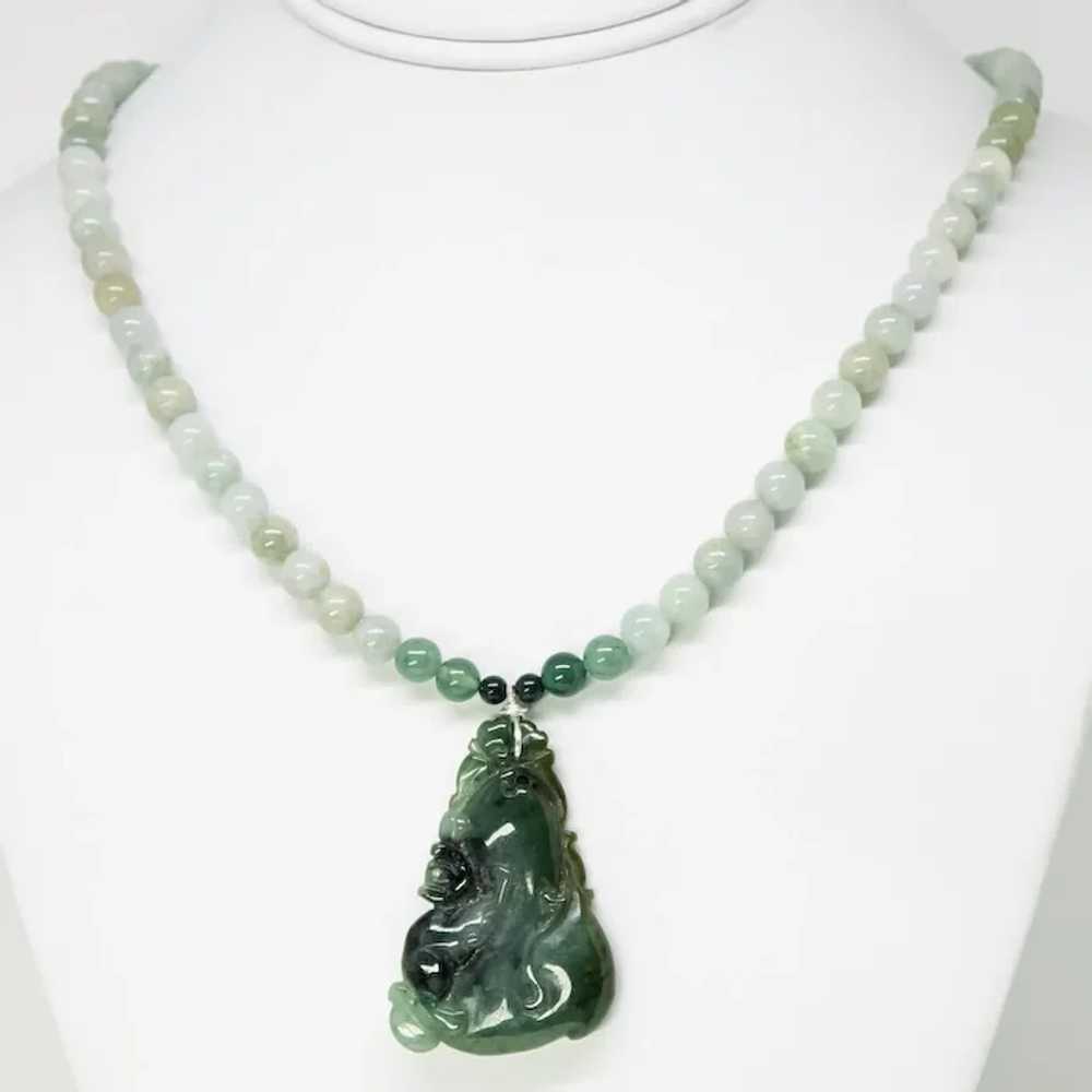 Hand Carved  Chinese Green Spinach Jade Cat  Neck… - image 3