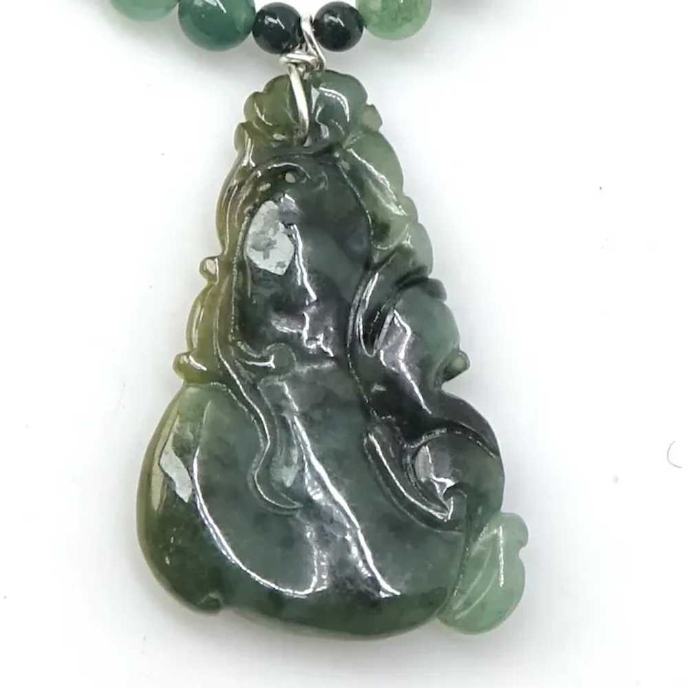 Hand Carved  Chinese Green Spinach Jade Cat  Neck… - image 4
