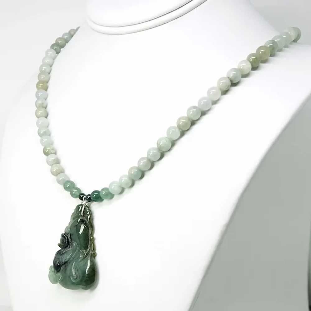 Hand Carved  Chinese Green Spinach Jade Cat  Neck… - image 6