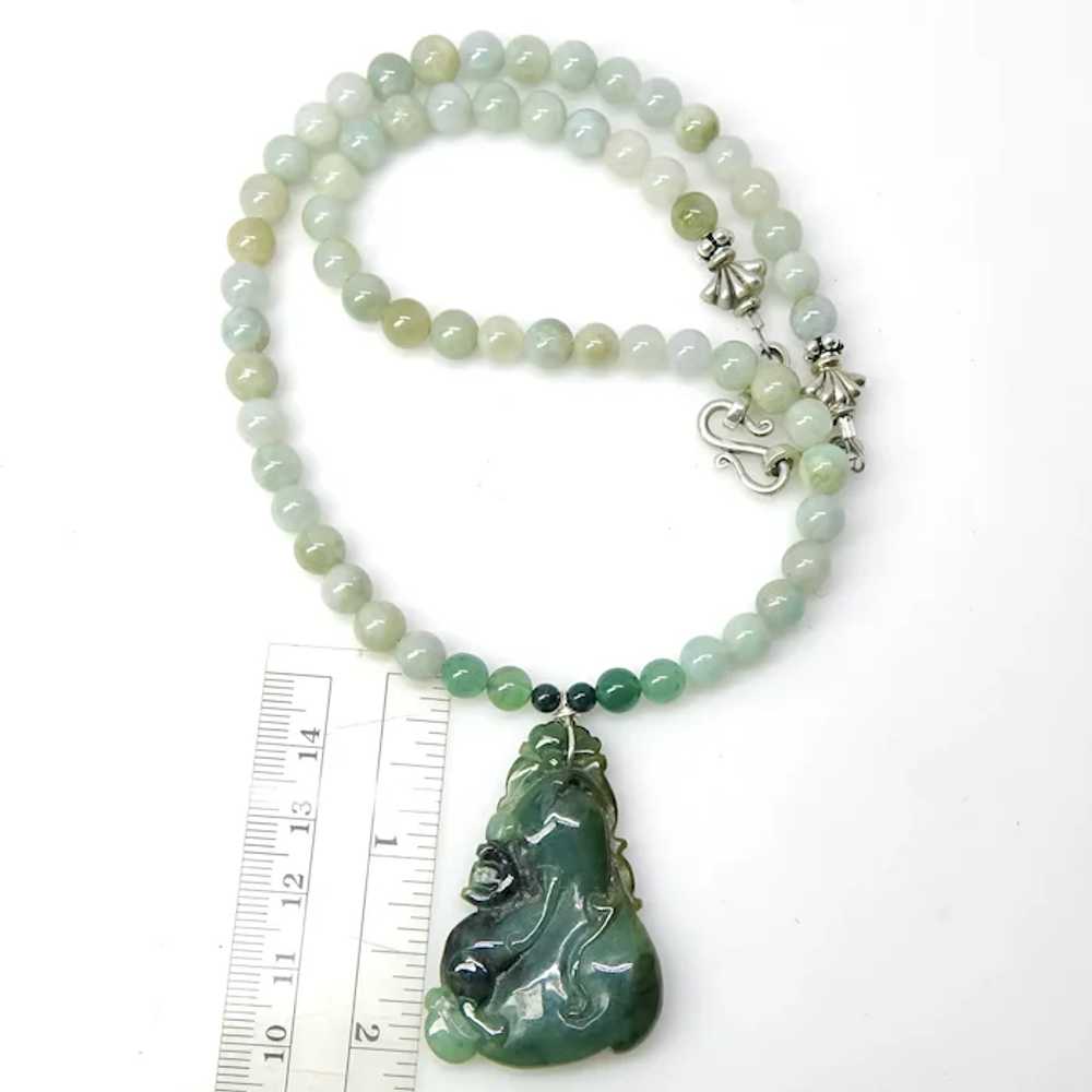 Hand Carved  Chinese Green Spinach Jade Cat  Neck… - image 7