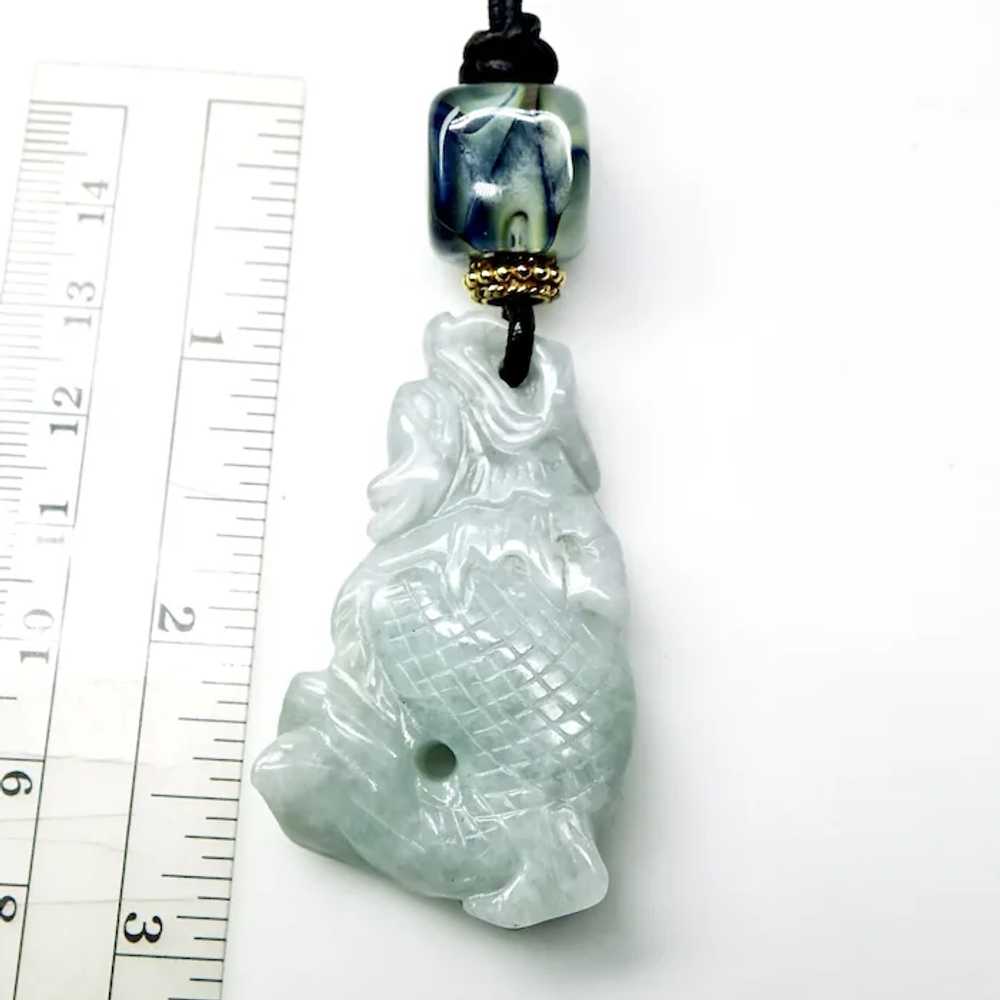 Hand Carved Green Chinese Jade Dragonfish Pendant… - image 6