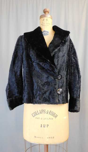 Victorian Black Faux Fur Jacket with Velvet Collar