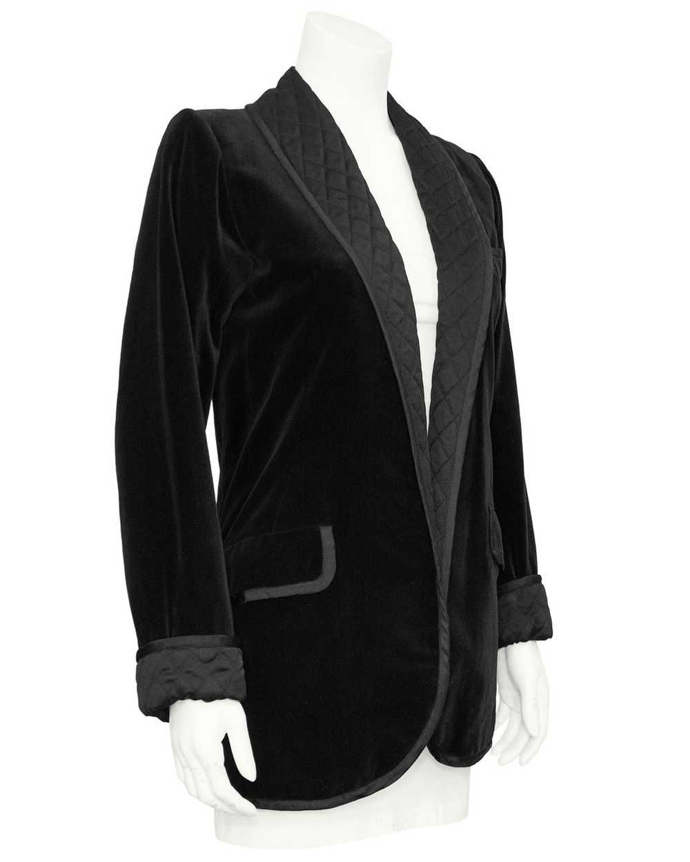 Yves Saint Laurent Black Velvet and Quilted Smoki… - image 1