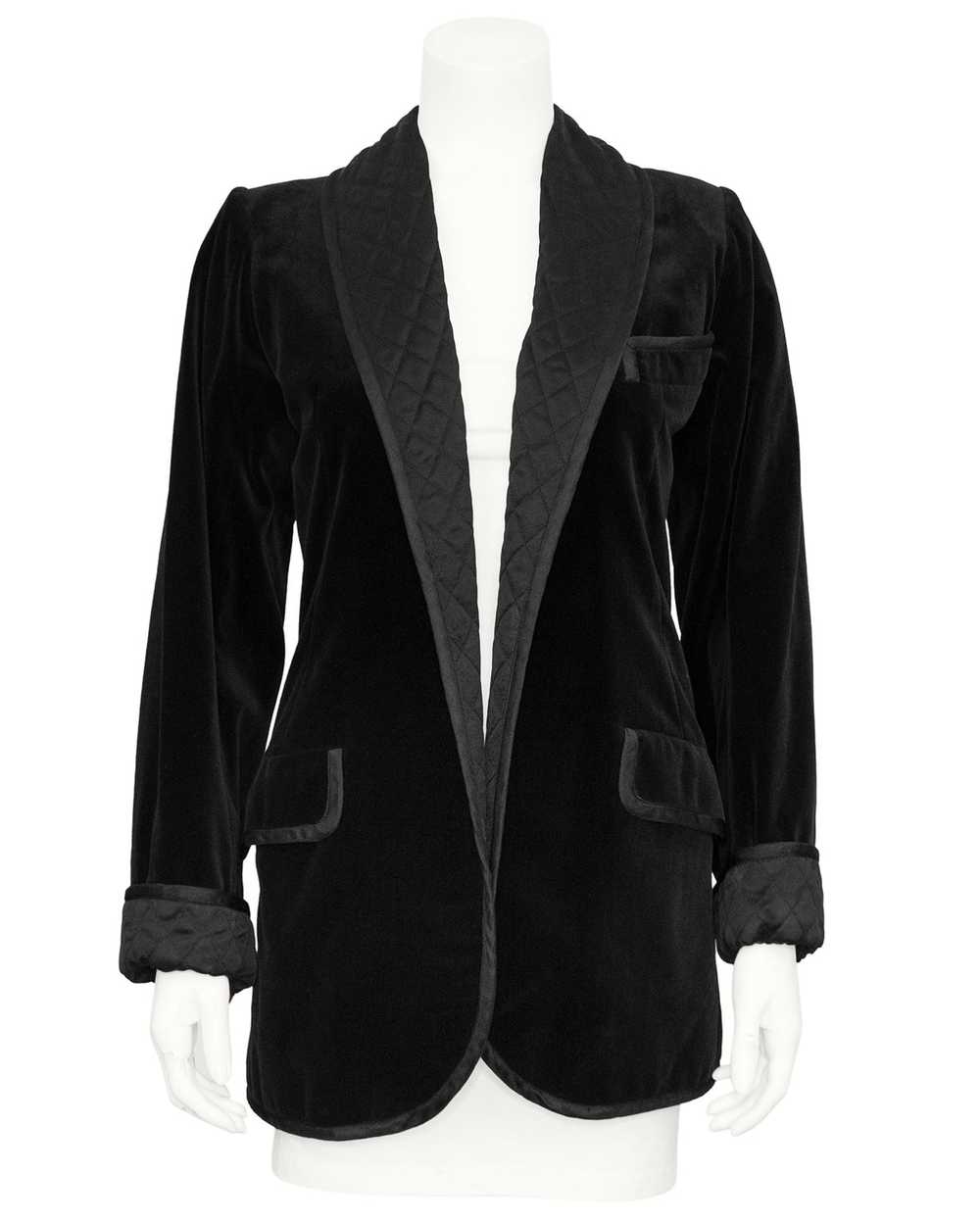 Yves Saint Laurent Black Velvet and Quilted Smoki… - image 2