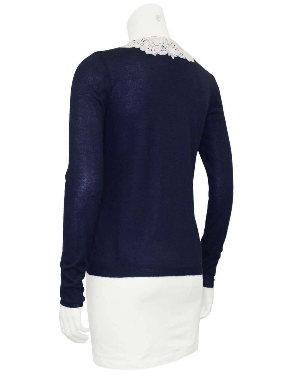 Oscar De La Renta Navy Cardigan With Crochet Coll… - image 2