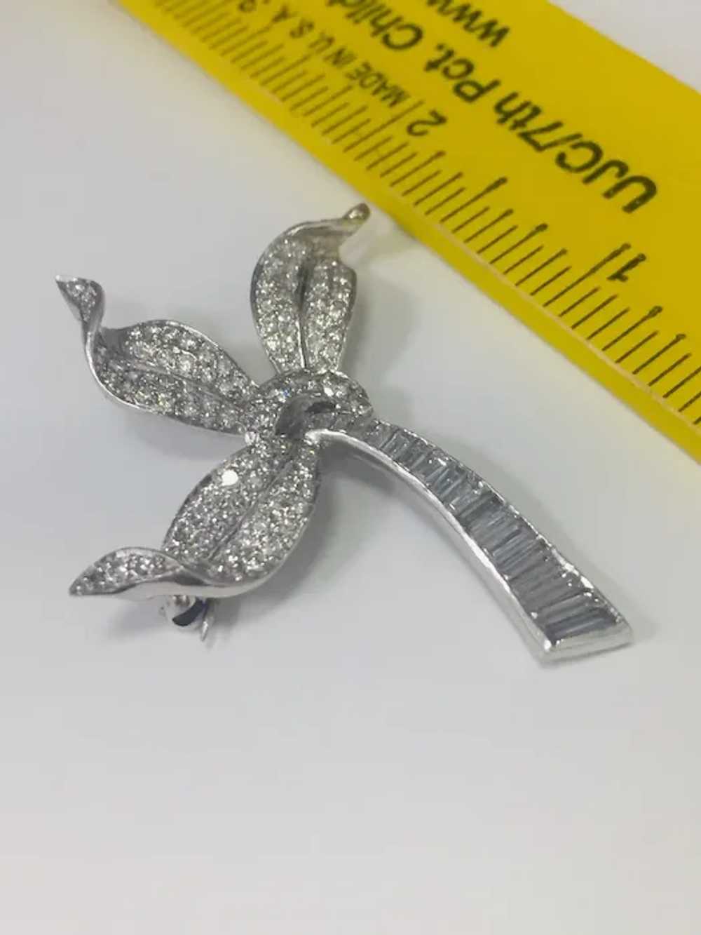 Vintage Platinum Diamond Flower Pin - image 4