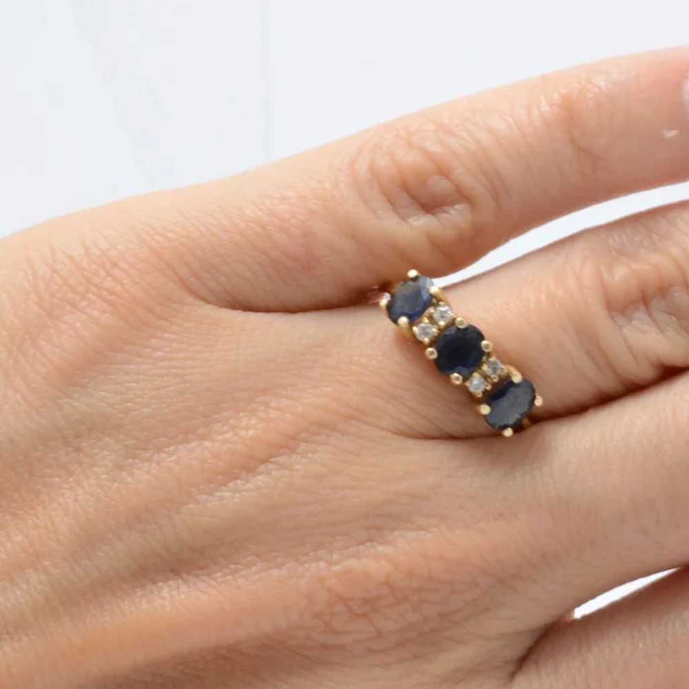 14K Yellow Gold Diamond and Sapphire Ring - image 4