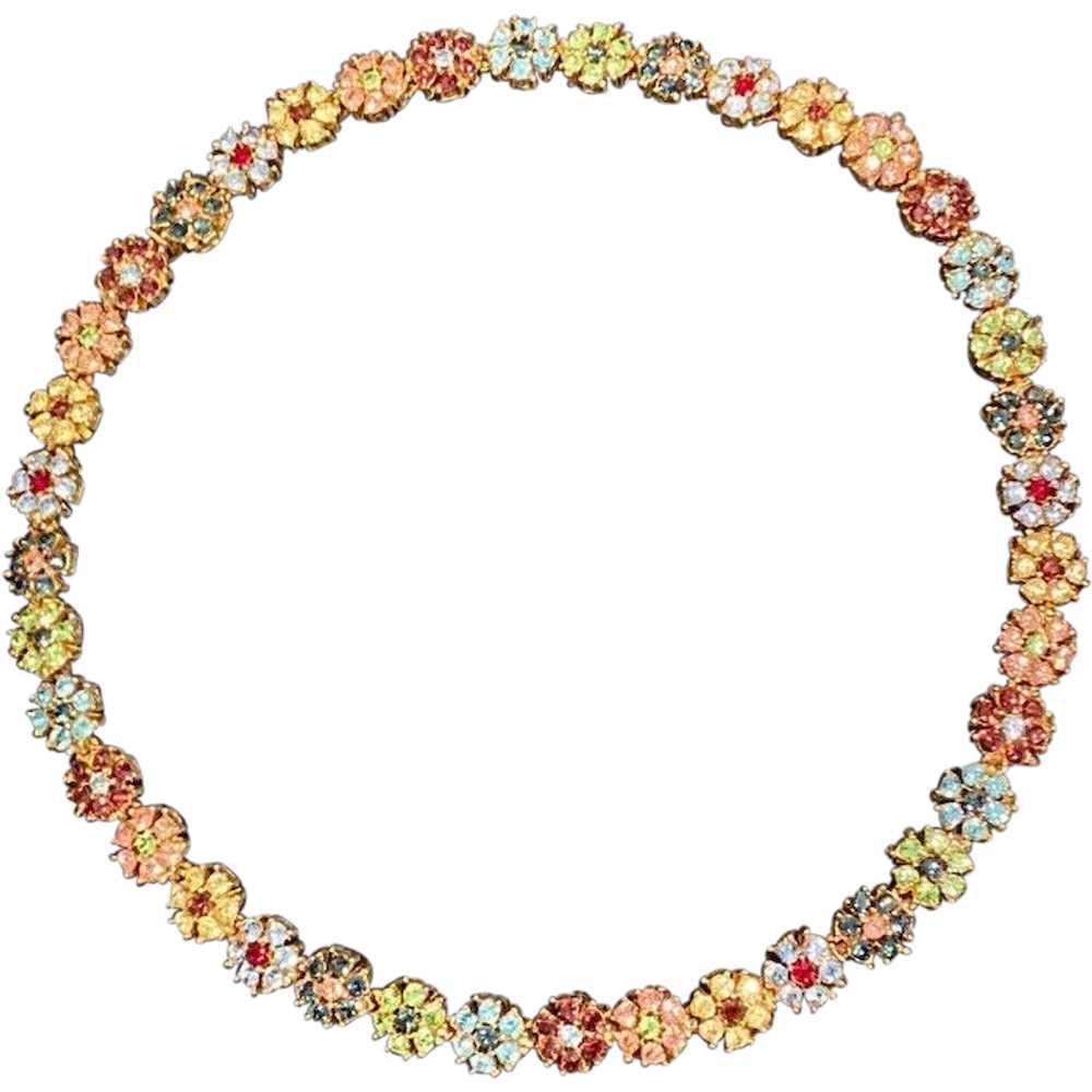 CINER Multi-color Crystals Floral Link Necklace - image 2