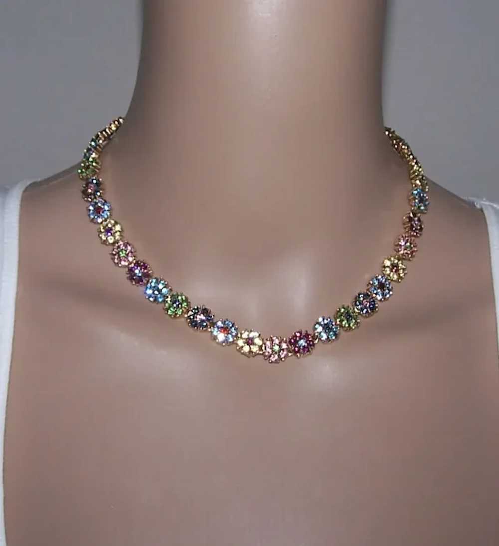 CINER Multi-color Crystals Floral Link Necklace - image 8