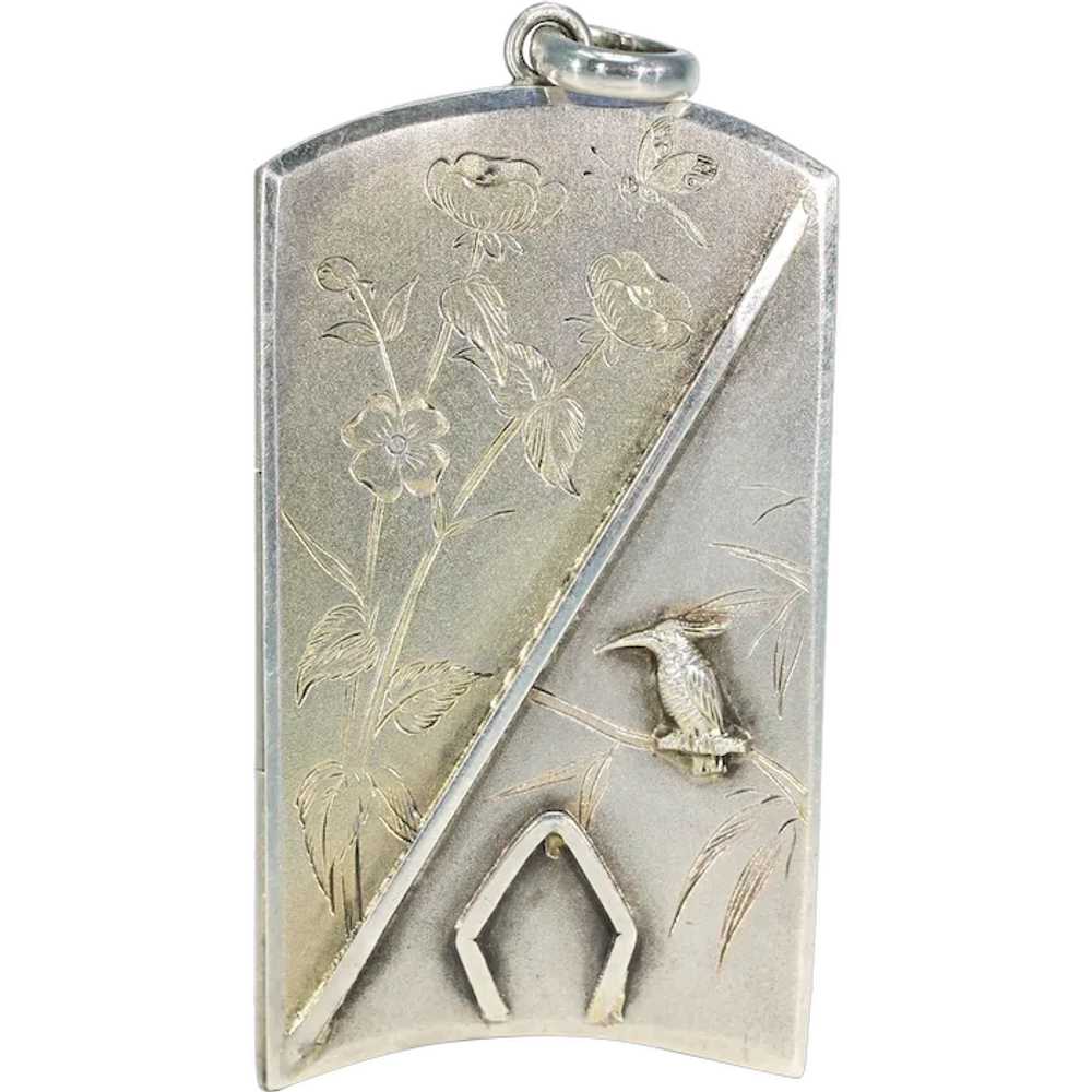 Antique Silver Engraved Bird & Flowers Locket - image 1