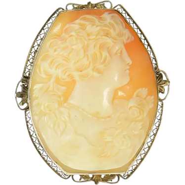 14K Victorian Carved Lady Ornate Statement Pin/Bro